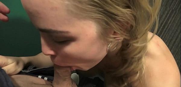  College girl gives blowjob on public stairs after party gets spit and cum on her face - Mya Quinn